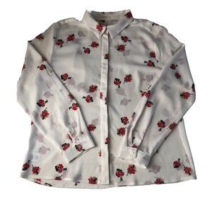 LOFT Womens Button Up Roll Tab Long Sleeves Blouse Floral Print Medium Petite